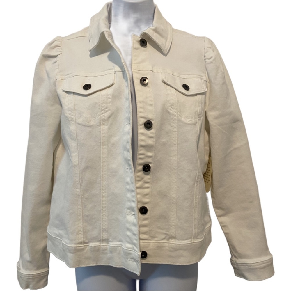 One World Denim Button Front Jacket White Size M New